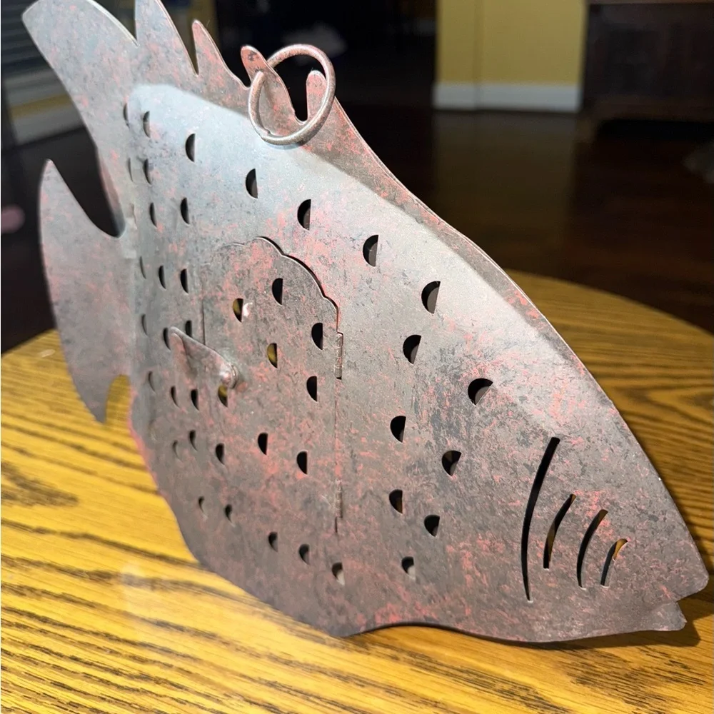 Vintage Fish-Shaped Metal Lantern- Red and Black
